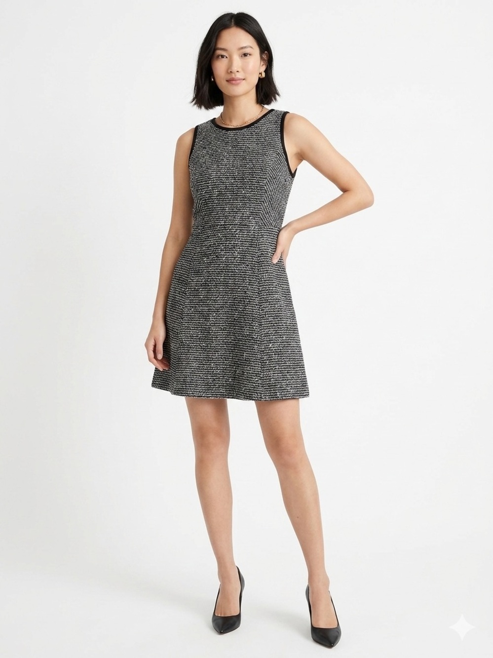 J.Crew Women’s Black & White Tweed Shift Dress Sleeveless Mini Size 2 Career